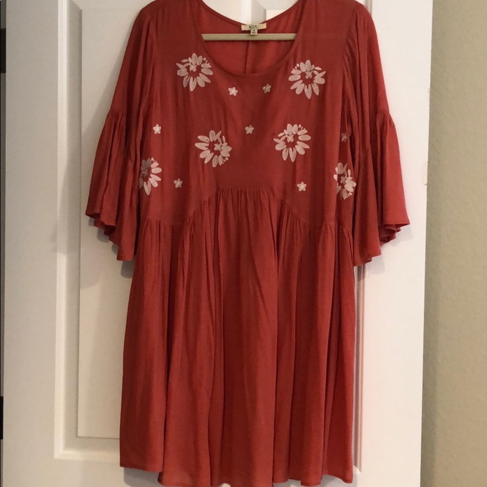 Coral embroidered dress
